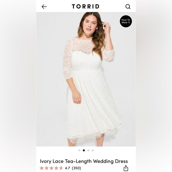 TORRID Ivory Lace Tea-length wedding dress, size 16, NWT - Picture 2 of 6